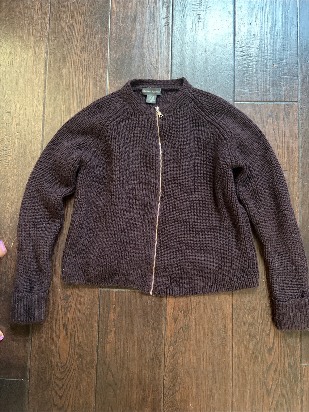 Banana Republic Women's Dark Plum Zip Knit Bomber Jacket